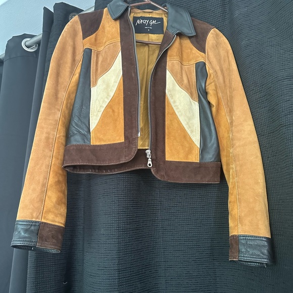 RARE NASTY GAL BROWN 70S STYLE SUEDE AND LEATHER JACKET - Picture 3 of 4